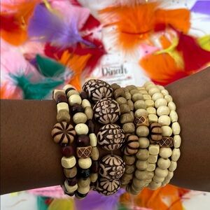 Beige and Brown Beaded Bracelet Set
